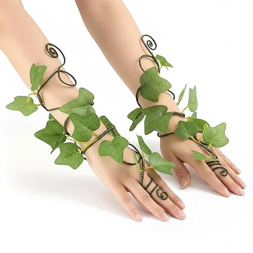 ALIBBON 2 Pcs Flower Arm Wrap Poison Ivy Costume for Women Mother Forest Fairy Costume for Adults Woodland Fairy Cosplay Accessories for Renaissance Renfaire Festival Cosplay Party Green