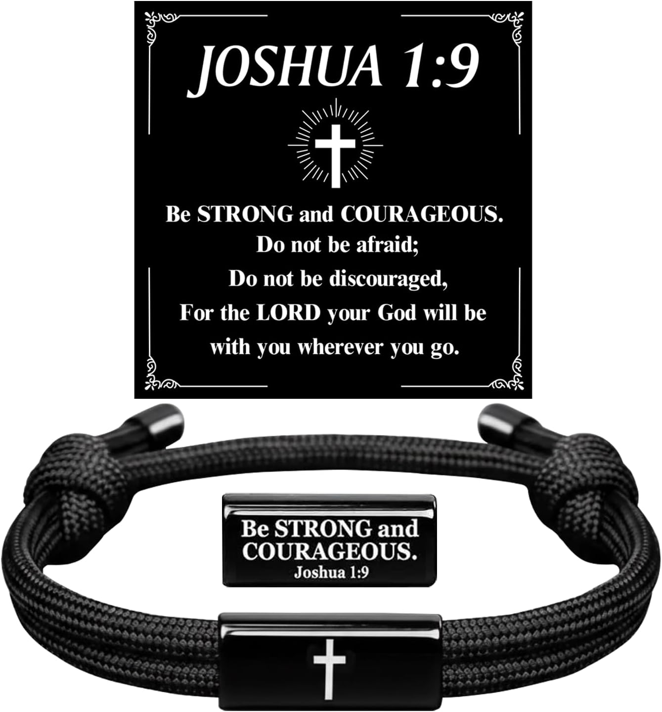 Cross Bible Verse Adjustable Rope Bracelet for Boys Teens, Christian Bracelet Religious Catholic Gifts, Thanksgiving Baptism Birthday Graduation Gifts for Son Nephew Grandson Easter Christmas Stocking Stuffers