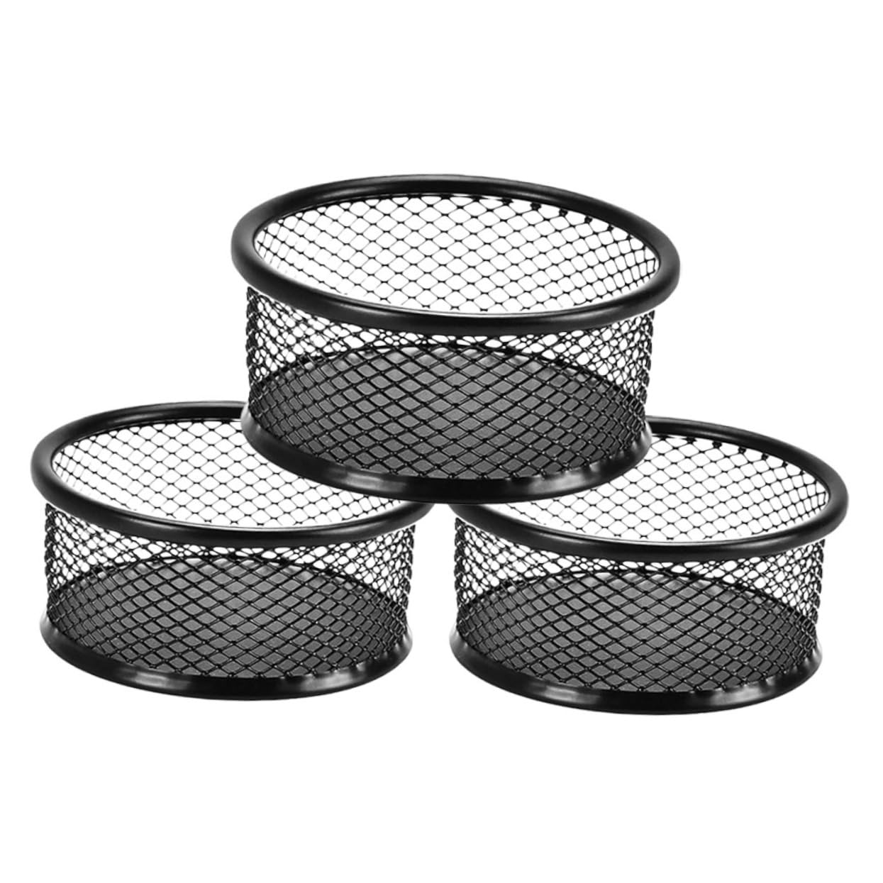 KOMBIUDA 3pcs Black Mesh Paper Clip Holder Desk Organizer for Home Office School Elegant Storage Ventilation for Tidy Workspaces