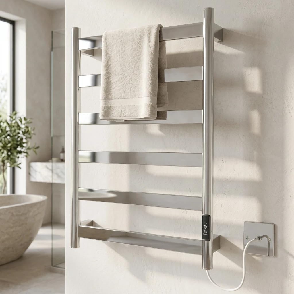 Manissa FALA Elektrisches Handtuch mit Flachrohr, Edelstahl, 500 mm breit x 700 mm hoch, energiesparende Edelstahlverarbeitung