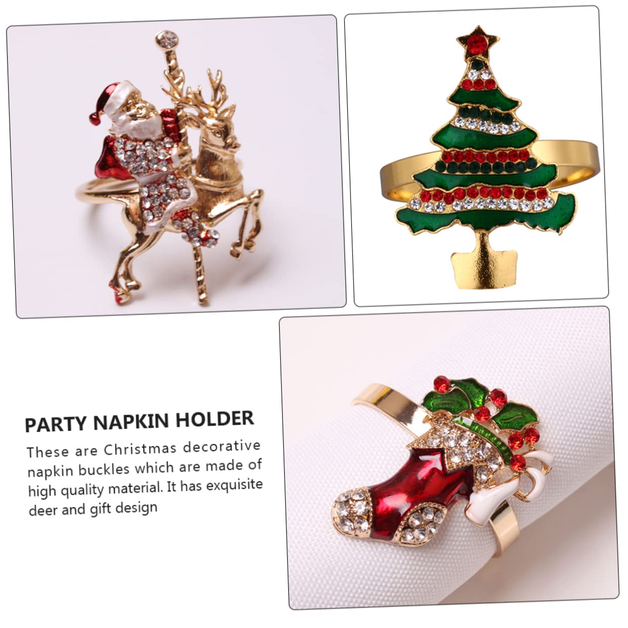 TOPBATHY 3 Series Servilleteros Navideños Elegantes con De Navidad Juego De Rojo Y Verde para Decoración De Mesa Celebraciones Y Banquetes 4 Piezas X 3