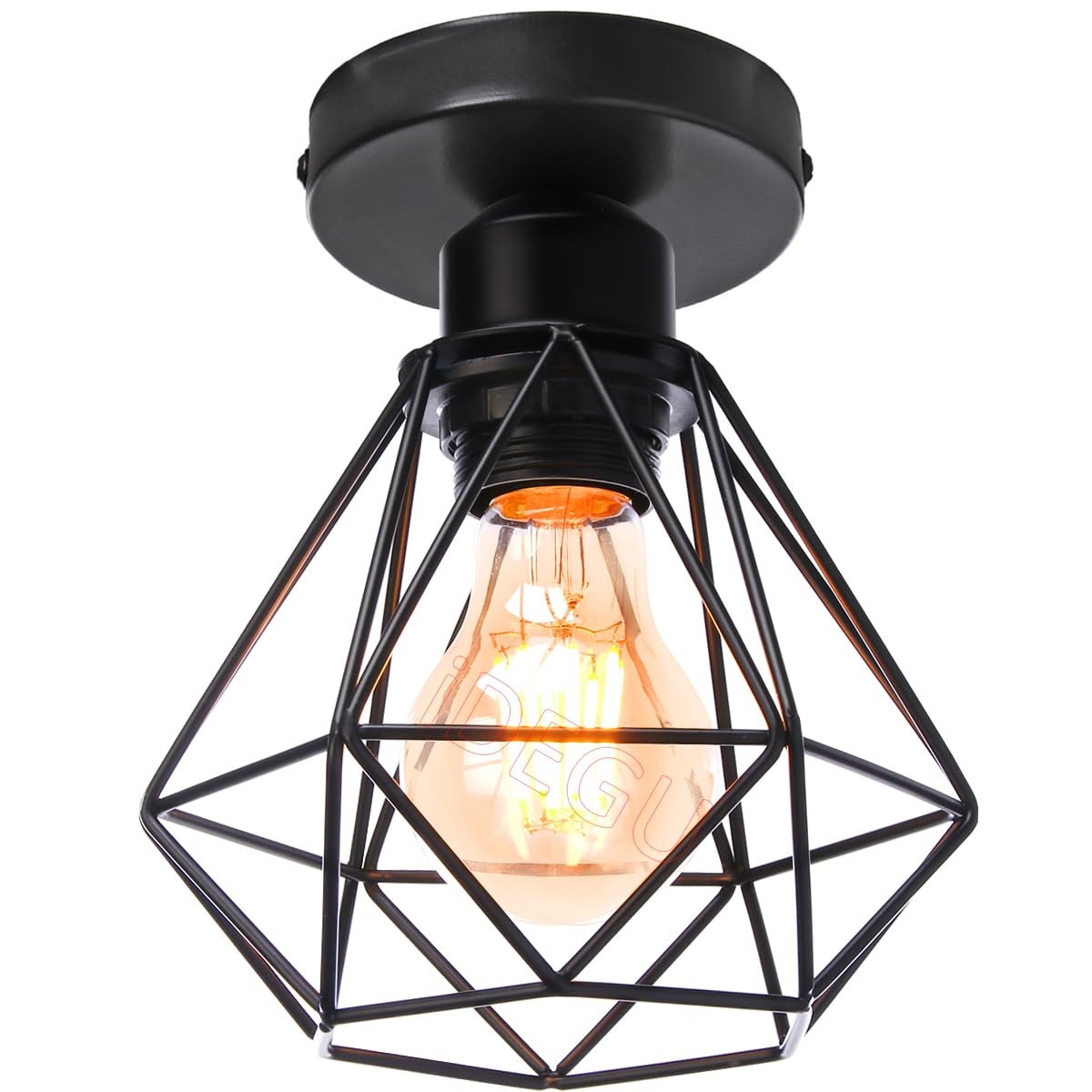 iDEGU Lámpara de Techo Vintage Industrial Lámpara Colgante 16cm Retro Pantalla Diseño de Jaula de Metal E27 Plafón LED Iluminación de Techo para Pasillo Dormitorio Salón Cocina Cafetería (Negro)