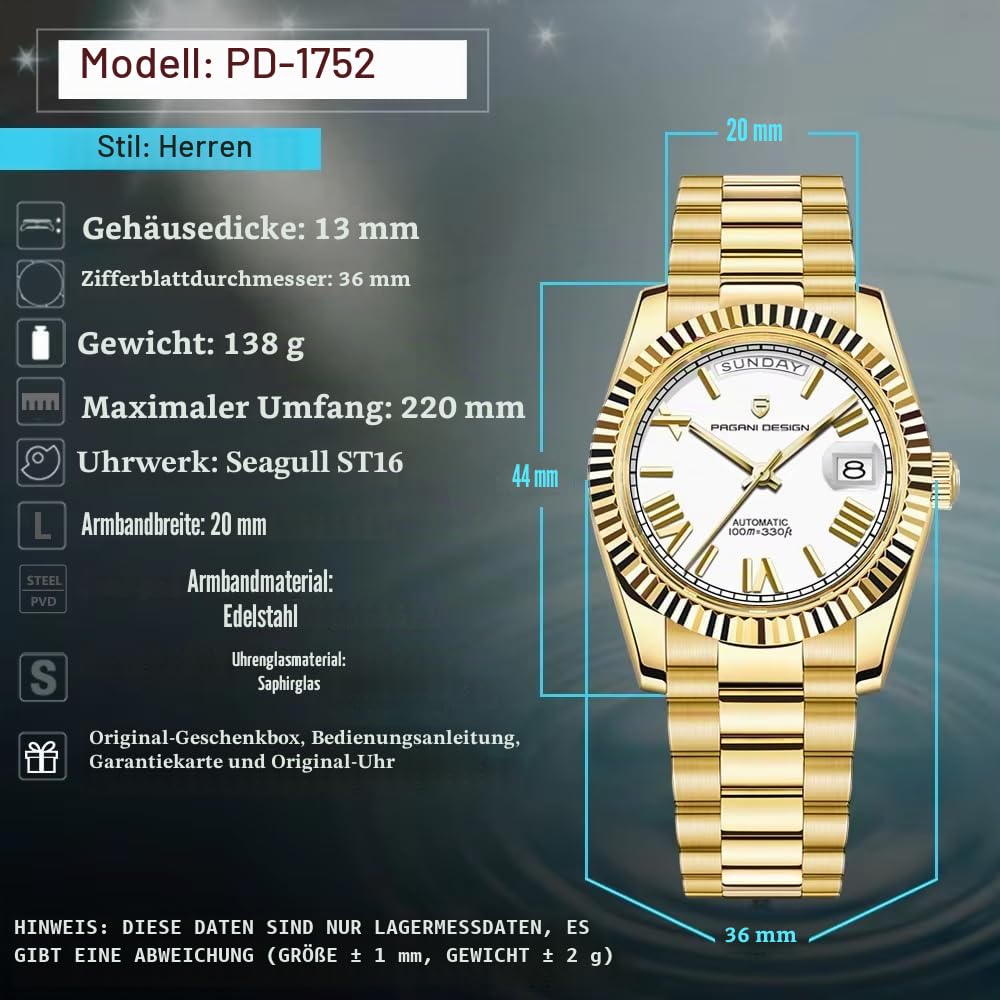 Pagani Design DD36 Herrenuhren Luxus Automatikuhr Herren AR Saphirglas Mechanische Armbanduhr Herren 10Bar ST16 Uhrwerk