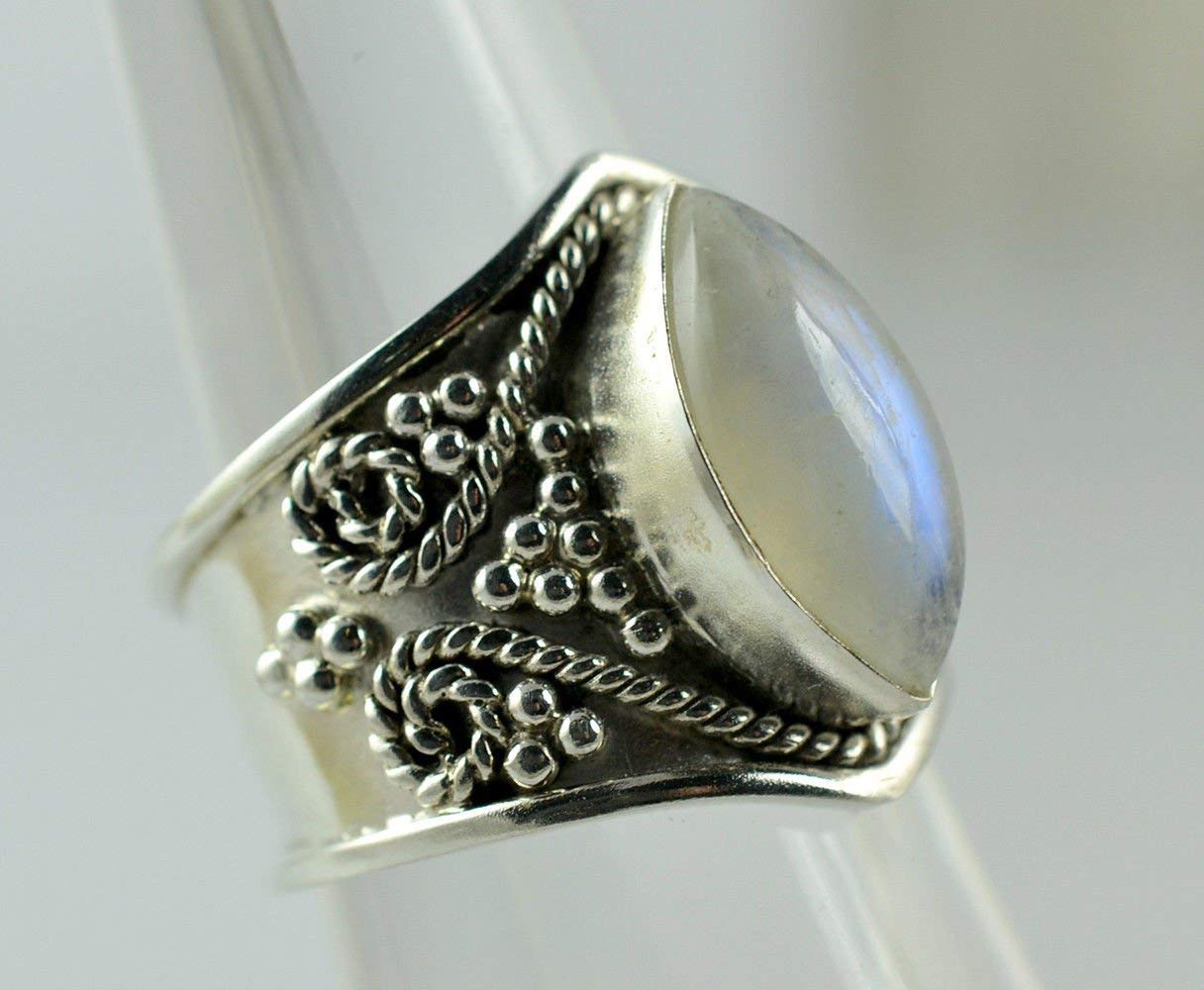 Regenbogen-Mondstein-Ring | 925 Sterling Silber Handgefertigter Statement-Versprechensring für Frauen | Natürlicher Edelstein Boho Schmuck | Juni-Geburtsstein | Geschenk für Sie