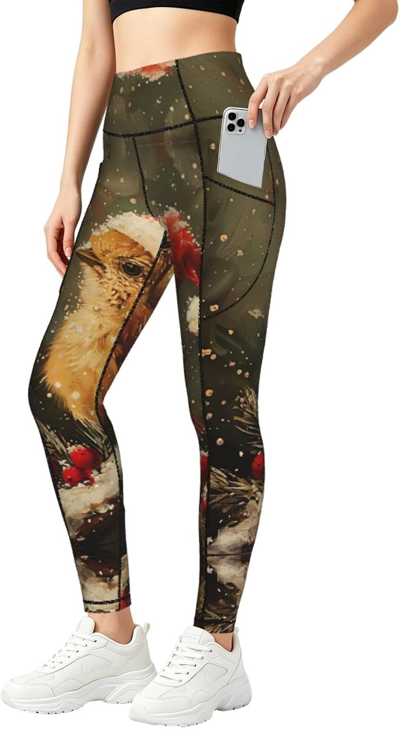 Merry Christmas Print Leggings with Pockets for Women,Gym Clothes,Fitness Clothing,Compression Leggings
