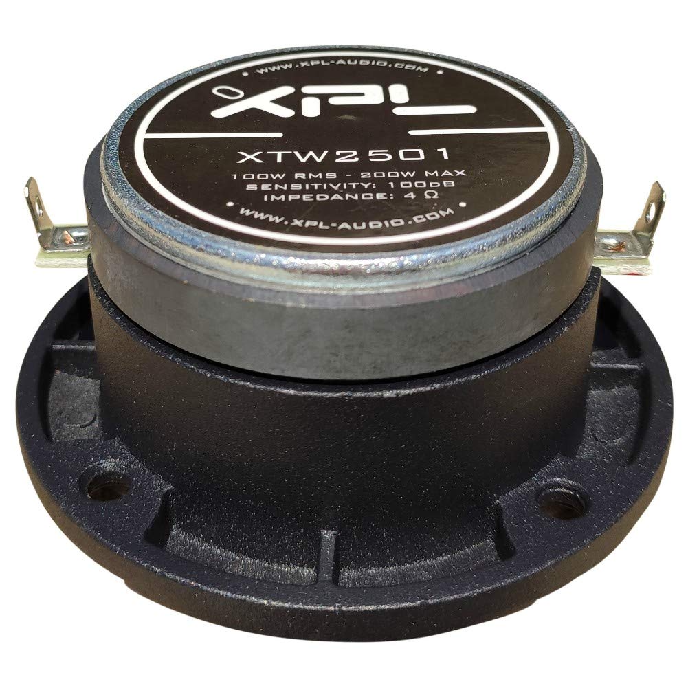 2 tweeter XPL XTW2501 ultra slim da 100 watt rms e 200 watt max da 10 cm di diametro 4" e 100 db di sensibilità con ridotta profondità 4,2 cm, a coppia + 2 condensatori e 3 adesivi omaggio