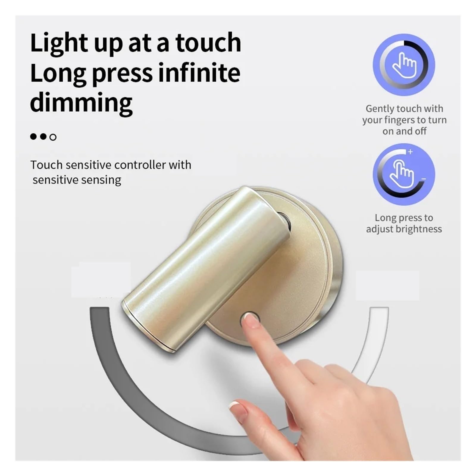 Aplique de Pared LED, luz de Pared inalámbrica LED Recargable por USB, Interruptor táctil, lámpara de Noche Regulable en Oro Blanco y Negro para Lectura (Naranja)