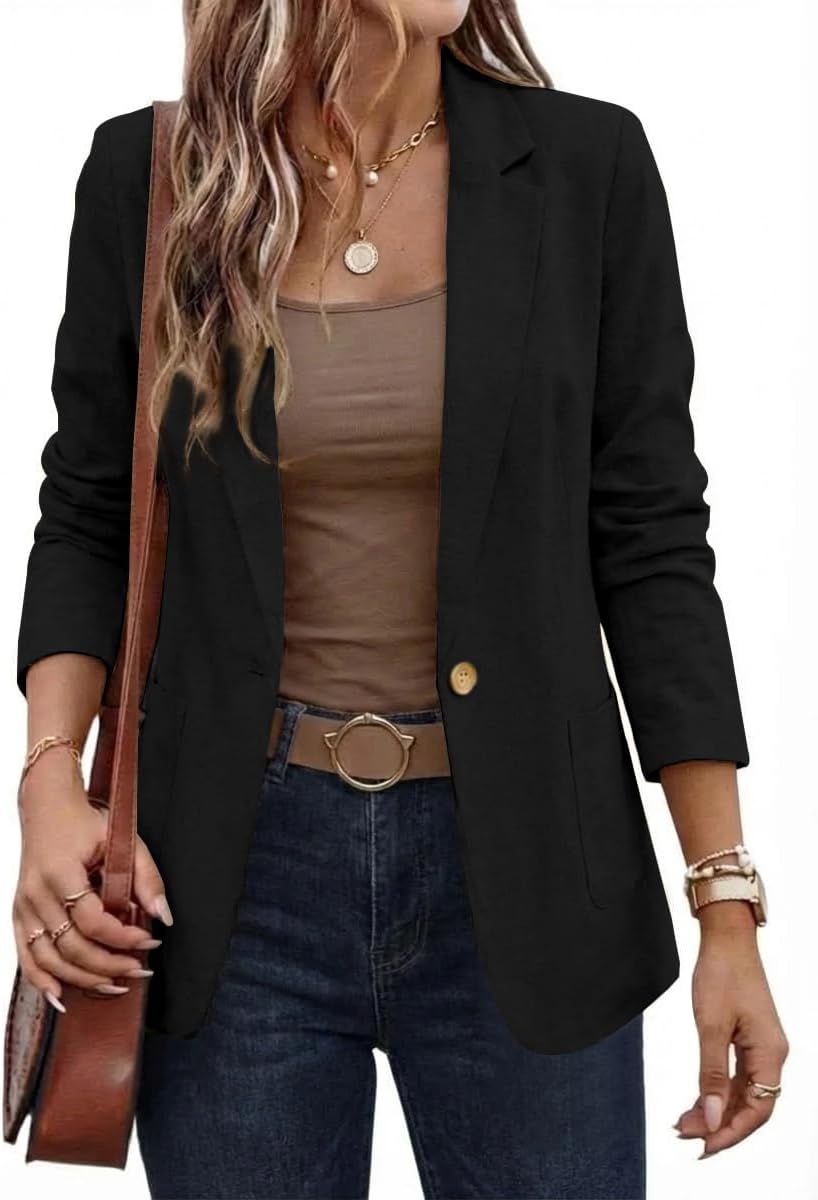 IDEALSANXUN Womens Cotton Linen Longline Blazer Casual Spring Summer Lightweight Soft Jackets