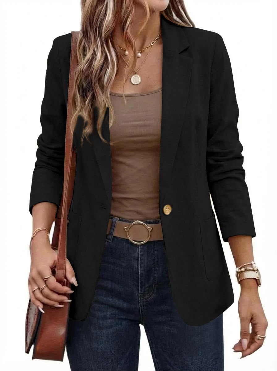 IDEALSANXUN Womens Cotton Linen Longline Blazer Casual Spring Summer Lightweight Soft Jackets