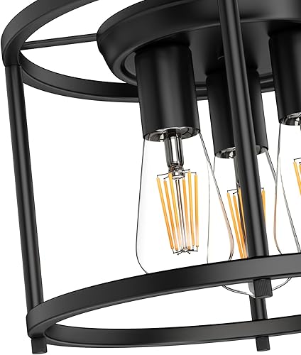 Miniatura 8 de Lámpara de techo semiempotrada de granja, lámpara de techo industrial negra para cocina, estilo rústico, vintage, montaje en techo, 3 luces, lámpara
