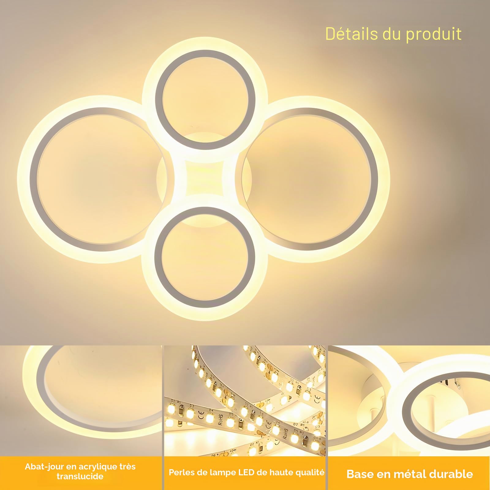 DELIPOP Plafonnier LED Dimmable, 32W 3600LM Moderne Lampe de Plafond Blanc