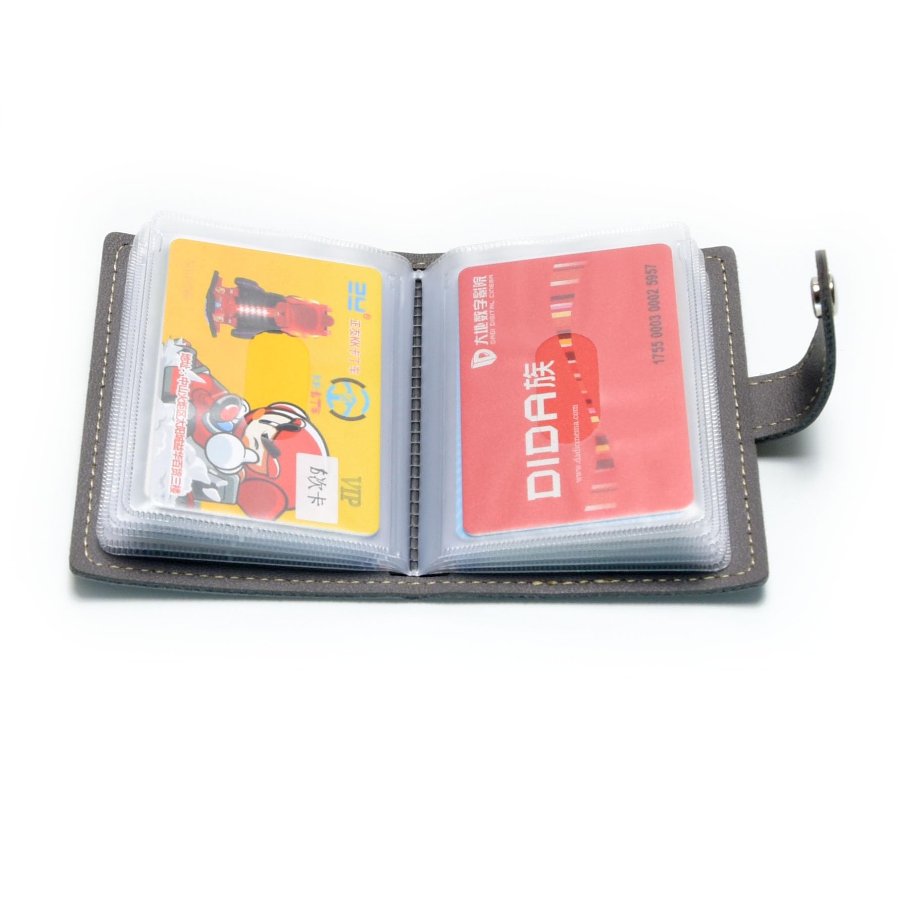 Karlling credit card holder wallet for women/man soft leather business card holder card case organizer bag with 20 card sleeves inside(Gray)