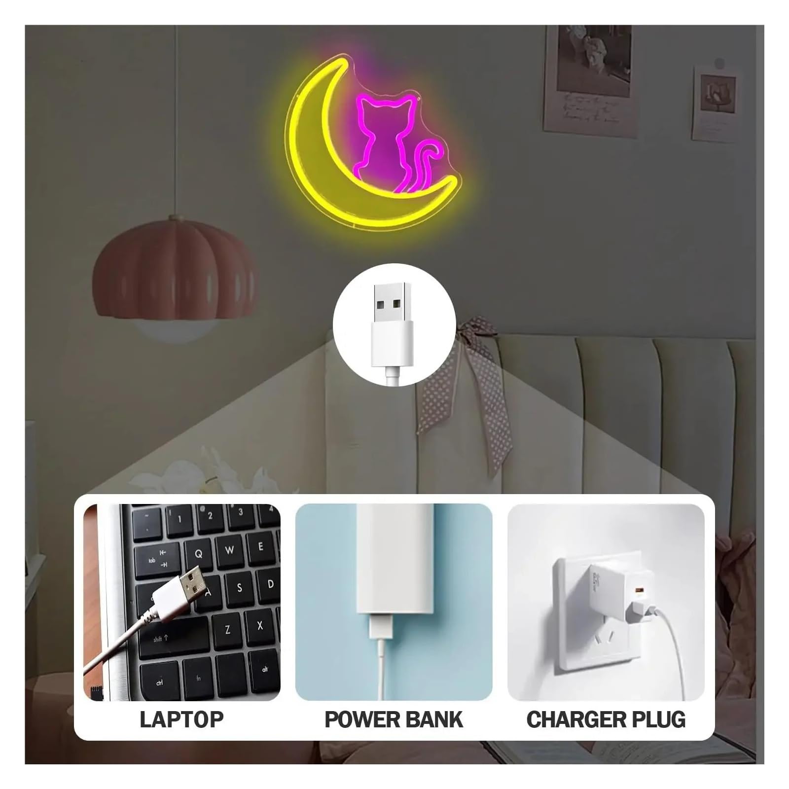 Decoración Lámparas Letrero De Neón Con Forma De Gato, Luz Alimentada Por USB Para Habitación De Niños, Dormitorio, Sala De Estar, Decoración De Pared Para Fiestas
