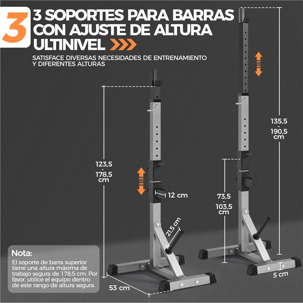 Yaheetech Soporte para Barra de Pesas Soporte de Sentadillas Musculacion | Rack Barra Levantamiento, Ajustable Altura, Carga Máxima 300 kg, para Gimnasio