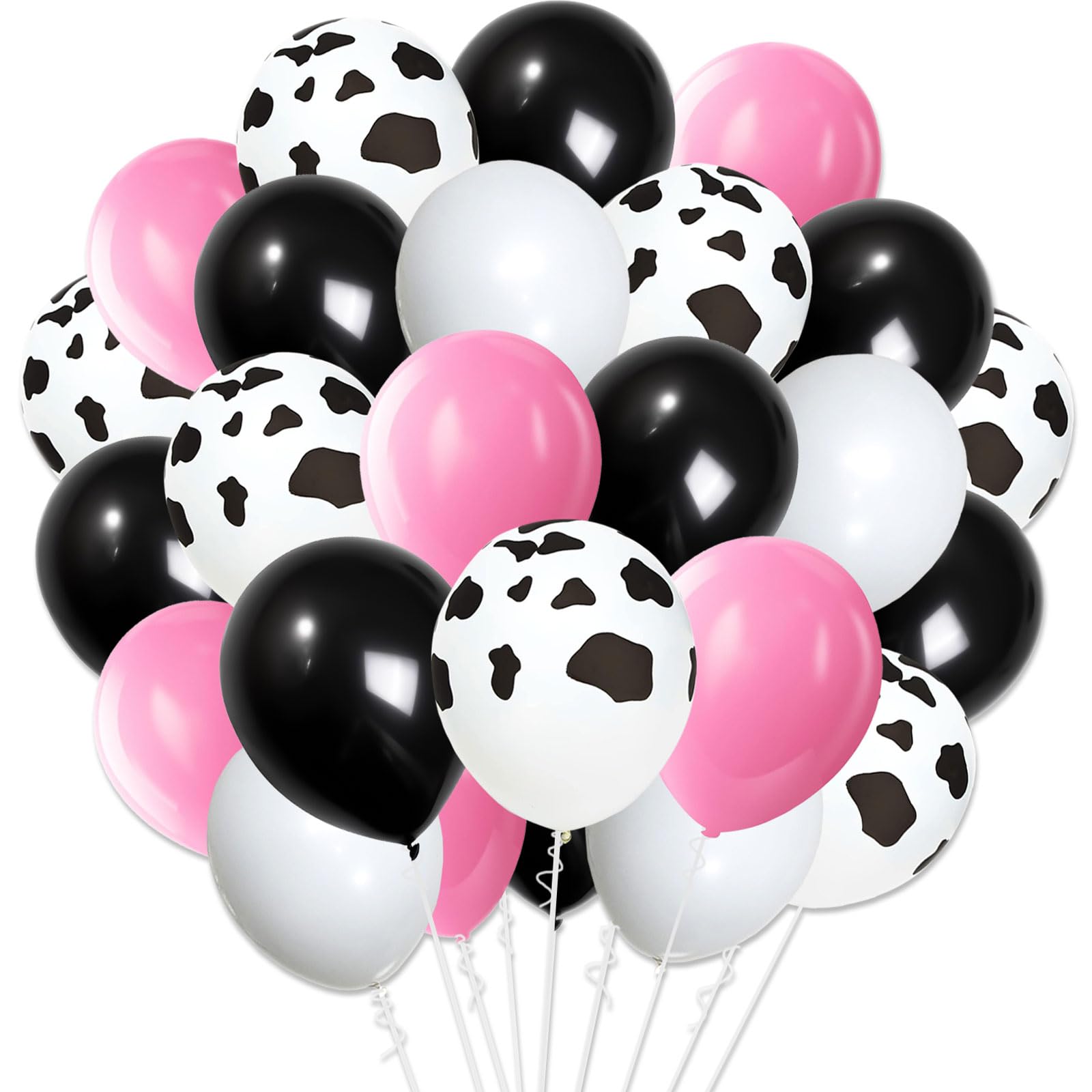 Cow Print Balloons, 12 Inch Black White and Pink Latex Balloons for Birthday, Baby Shower, Cowboy Cowgirl Themed Farm Party Decorations Supplies
