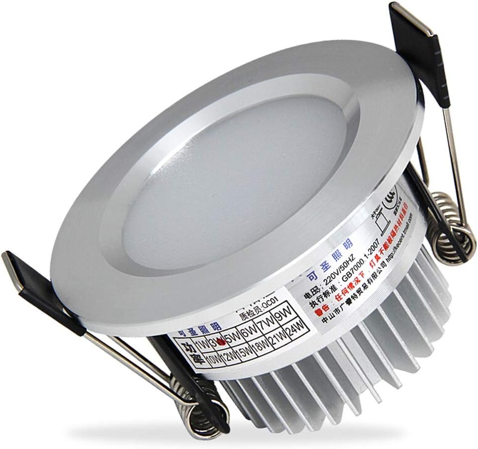 Recessed 3W Borehole Size 50mm-60mm Recessed Downlight Ultra Slim Round Silver Ceiling Spotlight European Aluminum Fashion Thin Panel Ceiling Lights with 110V 220V for Office Market Commercial D