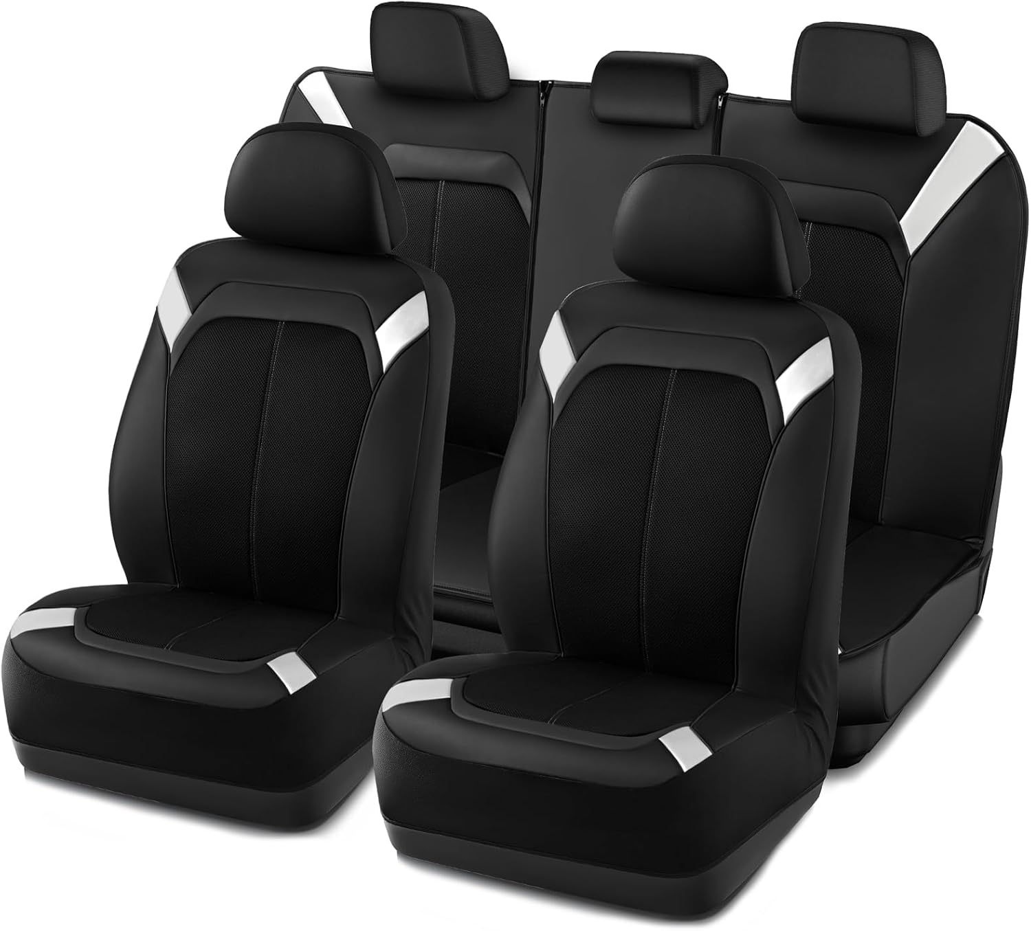 PIC AUTO Car Seat Cover – Silver & Black Leather with Breathable Mesh Seat Cover for Cars, Stylish Two-Tone Leather Full Set Seat Covers, Universal Fit, Durable for SUV, Truck, Sedan, Vehicles