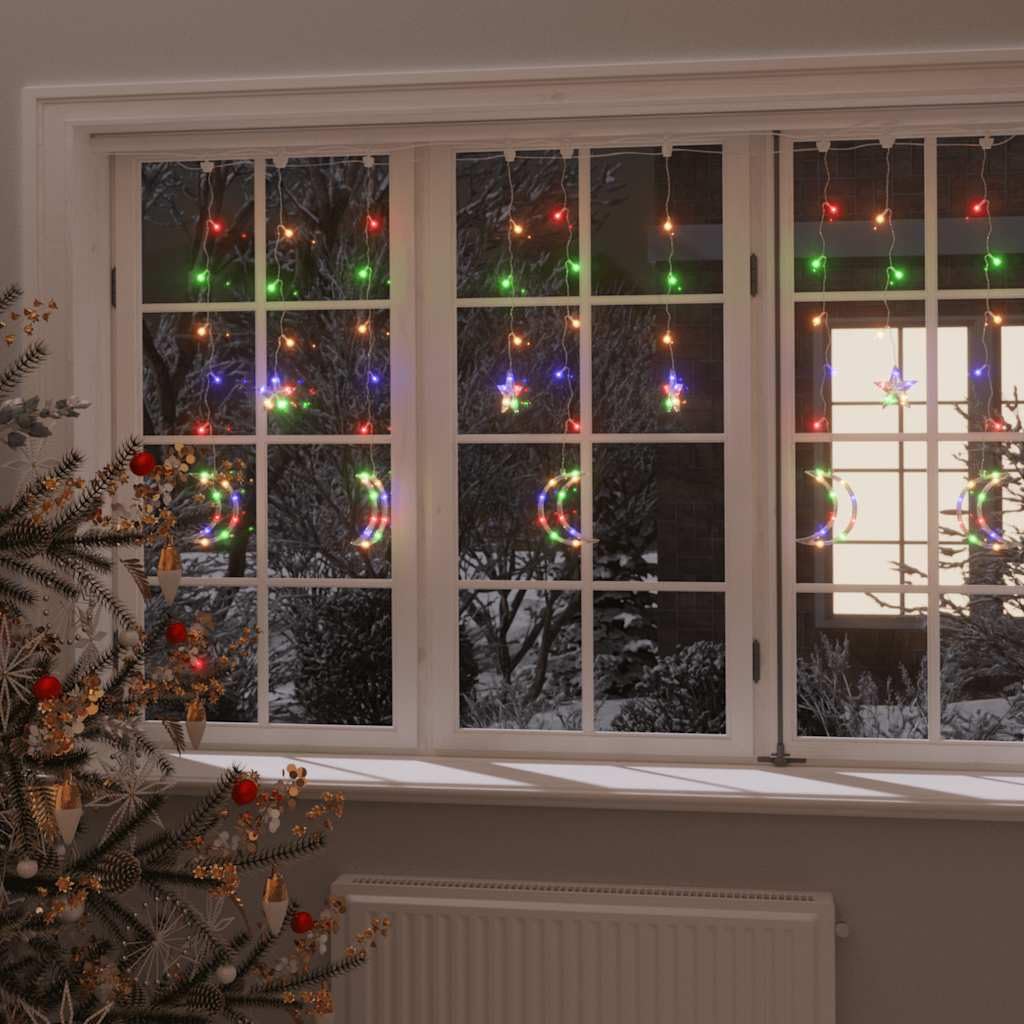 Guirnalda de luces de estrella y luna con mando a distancia, 138 ledes, multicolor, para Navidad, fiestas y decoración, interior, exterior, jardín, balcón, terraza, casa, techo, fachada