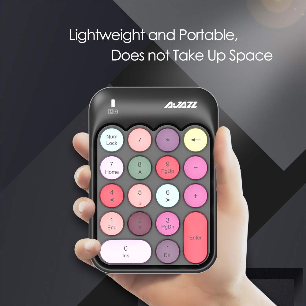 FELiCON AK18 Clavier numérique sans Fil, pavé numérique Portable 2,4 GHz avec clé Ronde rétro et récepteur USB Clavier numérique de comptabilité financière pour Mac, PC (Noir)