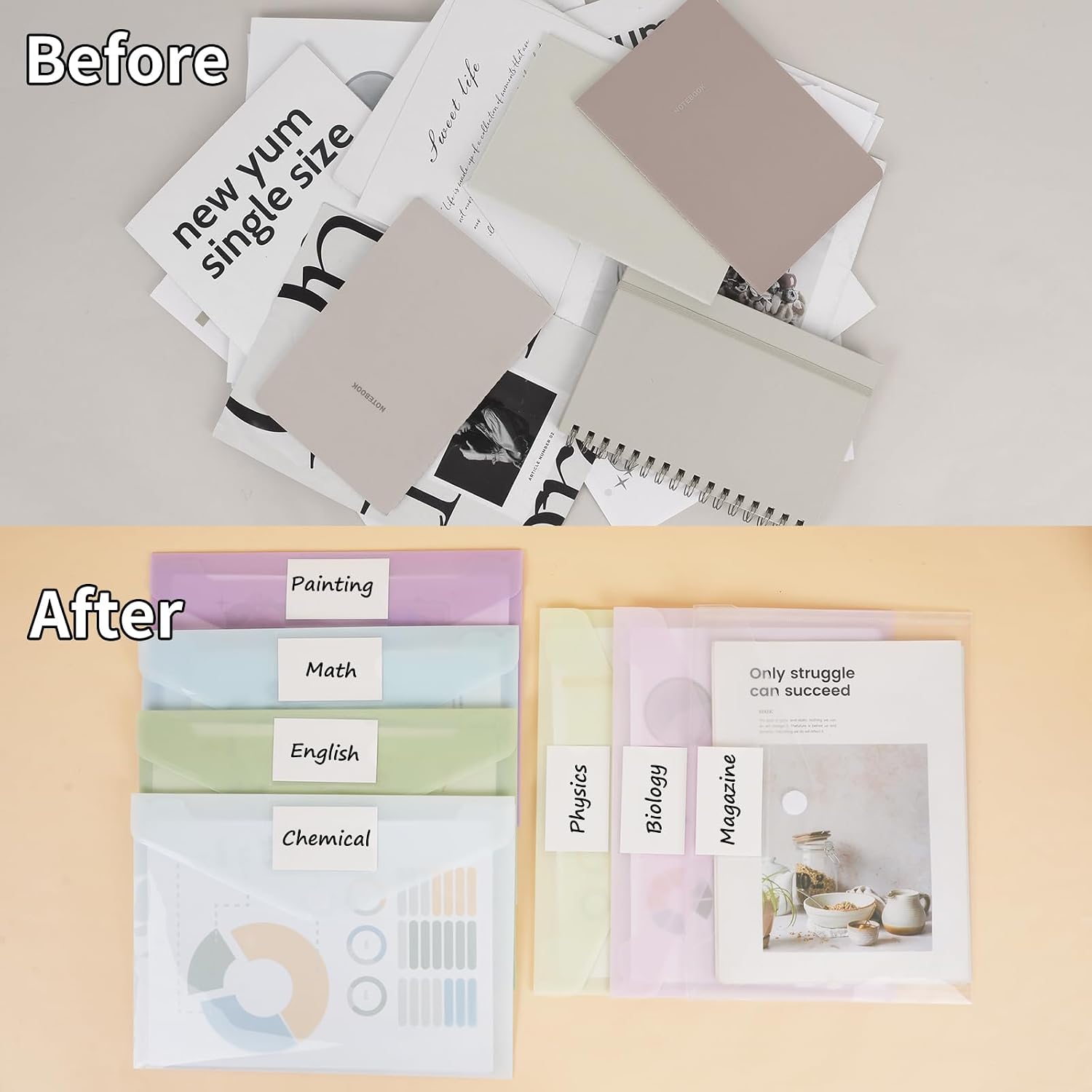 EOOUT 30pcs Plastic Envelopes, Plastic File Folders for Documents, Hook & Loop Closure Poly Folders with Label Pocket A4 Size for School and Office Supplies image 5