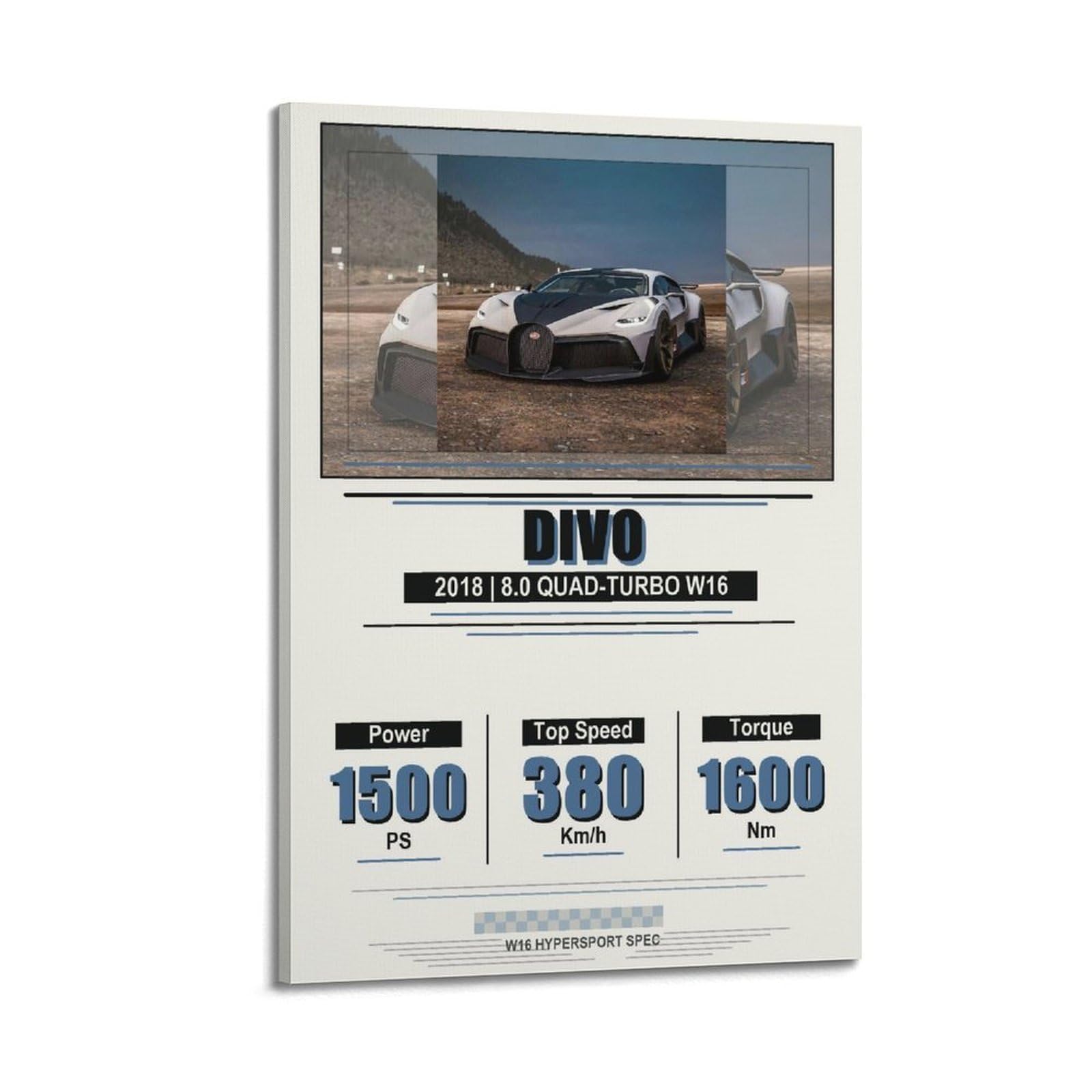 OKAHYS French Hypercar Poster Divo Supercar Racing Performance Modern Decorative Canvas Prints - Ideal Wall Art for Family, Man Cave, Game Room, Boys & Girls Bedroom 20x30inch(50x75cm)