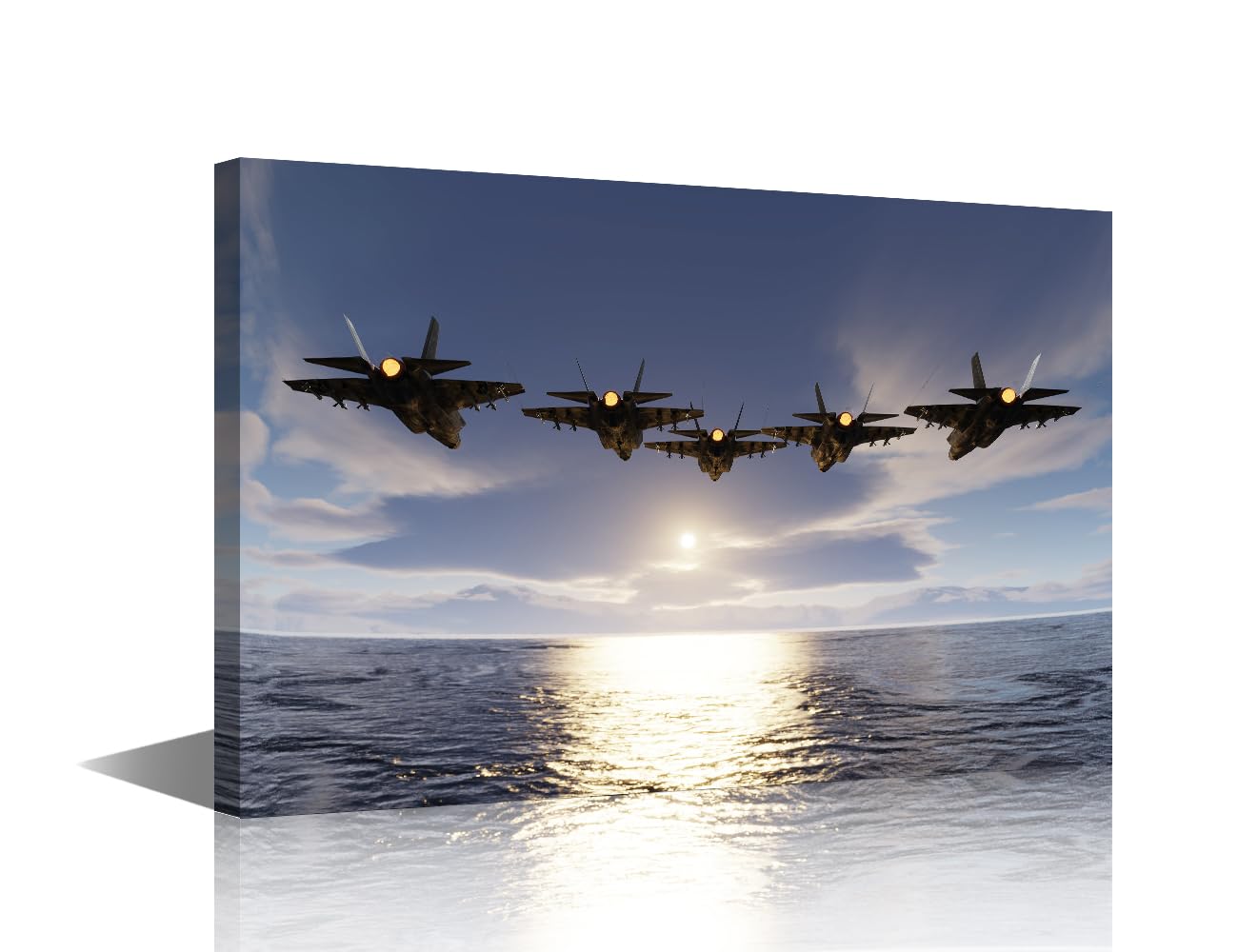 Wall Pictures for Living Room 1 Panels Modern Wall Art F35 Jets Flypast Formation Over the Ocean Low Attitude Flying Pictures Print On Canvas for Home Decorations Ready to Hang