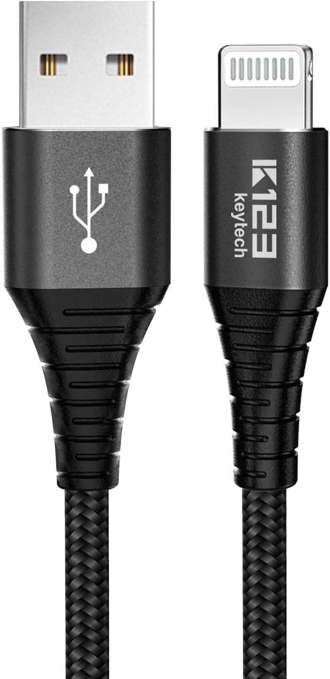 iPhone Charger, K123 Keytech Apple MFi Certified Lightning Cable, 6.6ft Nylon Braided USB Syncing & Charging Cord for iPhone Xs/Xs Max/XR/X/8/8 Plus/7/7 Plus/6/6 Plus/5, iPad, iPod & More