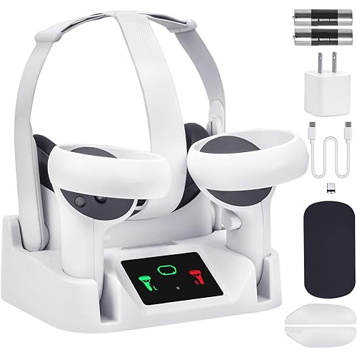 Lampelc Charging Dock for Oculus/Meta Quest 2, Compact Charging Station for VR Headset Controllers Magenetic Charging Stand, with LED Display, 2 Rechargeable Batteries, Support Elite Strap
