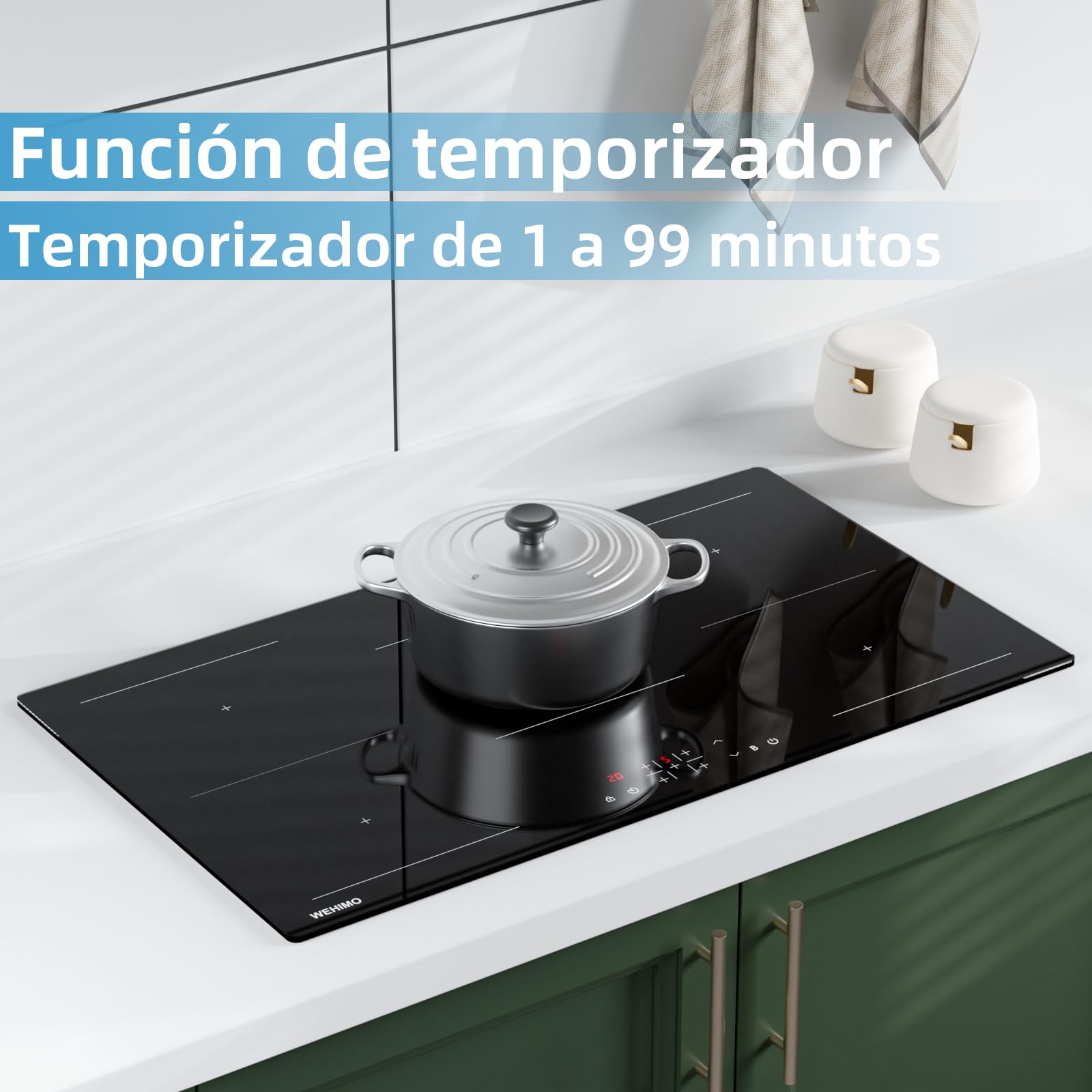 Placa Induccion 5 Fuegos, Control táctil, 9 niveles de Potencia，Temporizador, Protección térmica, Bloqueo para niños, Función de refuerzo