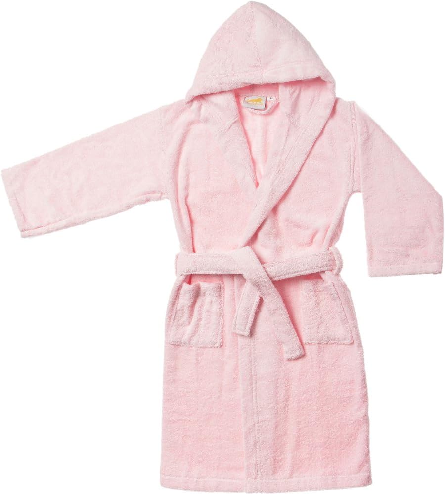 SUPERIOR Long-Staple Cotton Unisex Kids Hooded Bath Robe, Small/Medium,Pink : Everything Else