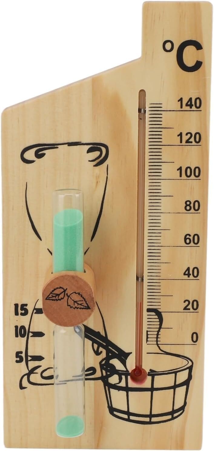 hourglass Sand Timer, 2 in 1 Sauna Sand Timer, Wall Mounted 15 Minute Hourglass Golden Wood