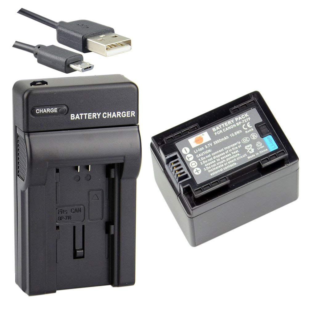 DSTE BP-727 batería de Iones de Litio y Cargador Micro USB Compatible con Canon VIXIA HF M50 R32 R36 R40 R42 R50 R52 R56 R300 R306 R308 R400 R500 R506