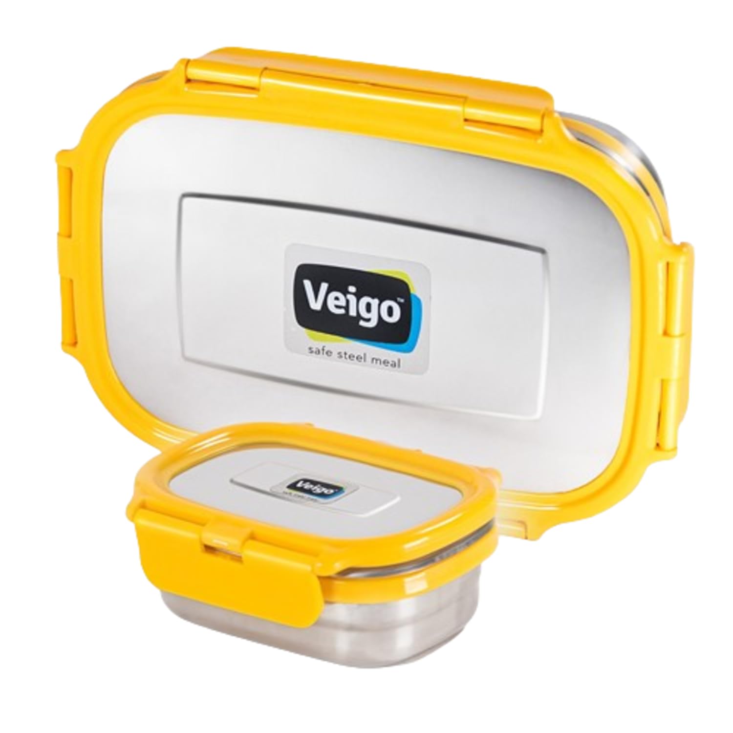 Veigo Steel Lunch Boxes for Office Men, Tiffin Box for Office Men, Lunch Box for Kids, Jumbo 950 ml, 180 ml Veg Box | Detachable Clips | Leakproof & Airtight | Durable Stainless Steel Lid | Yellow (B07V2N5PBT) Amazon Price History, Amazon Price Tracker