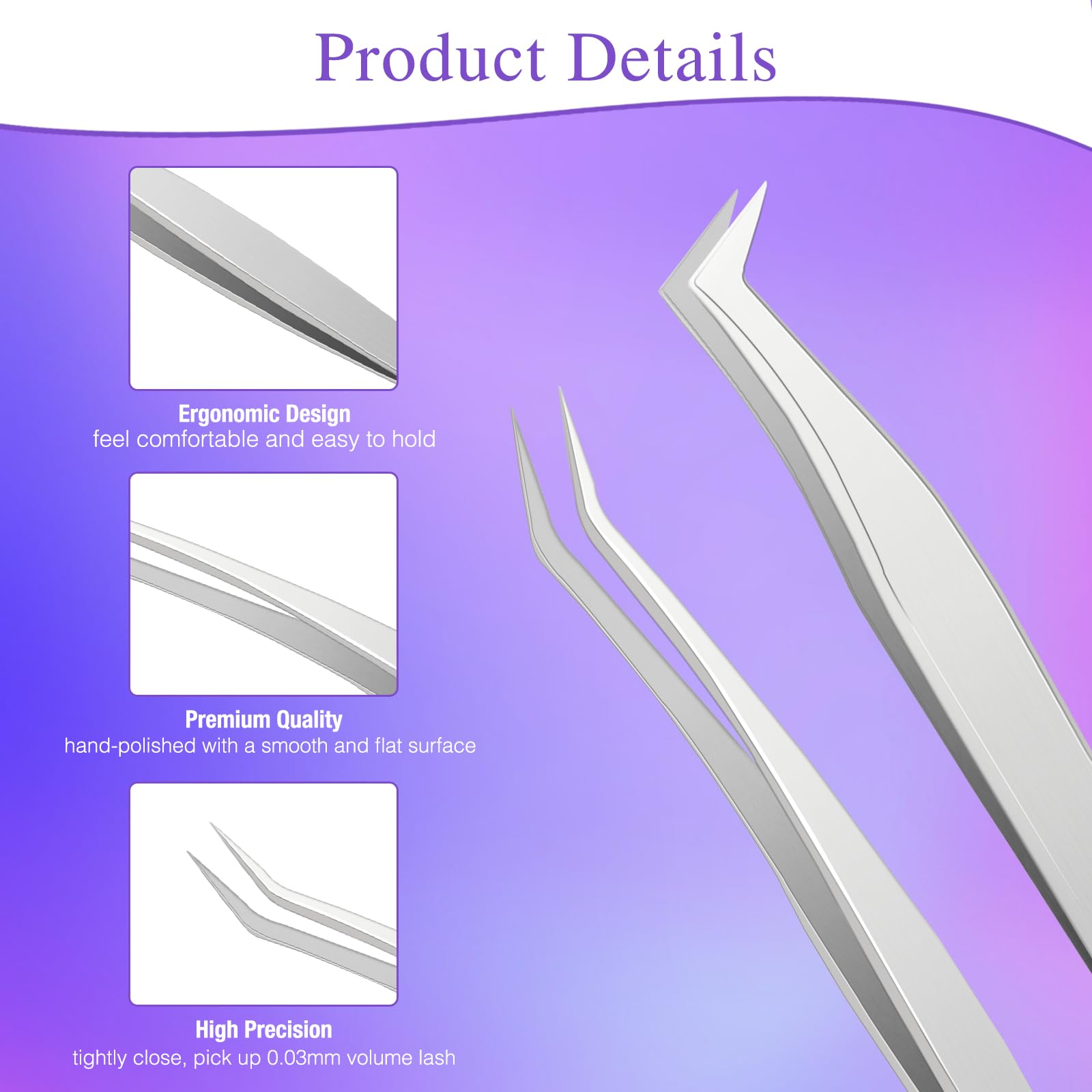LZM Professional Curved Olecranon Clip Tweezers Set for Eyelash Extensions Stainless Steel Volume Precision Tools - Image 4