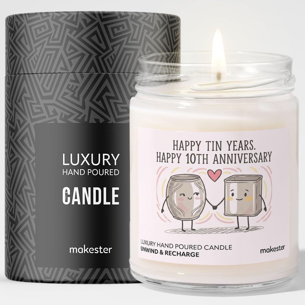 Aluminium Anniversary Candle Gifts - Luxury Soy Wax Candle - Vanilla, Jasmine, Sugared Almond - Makester — image 1