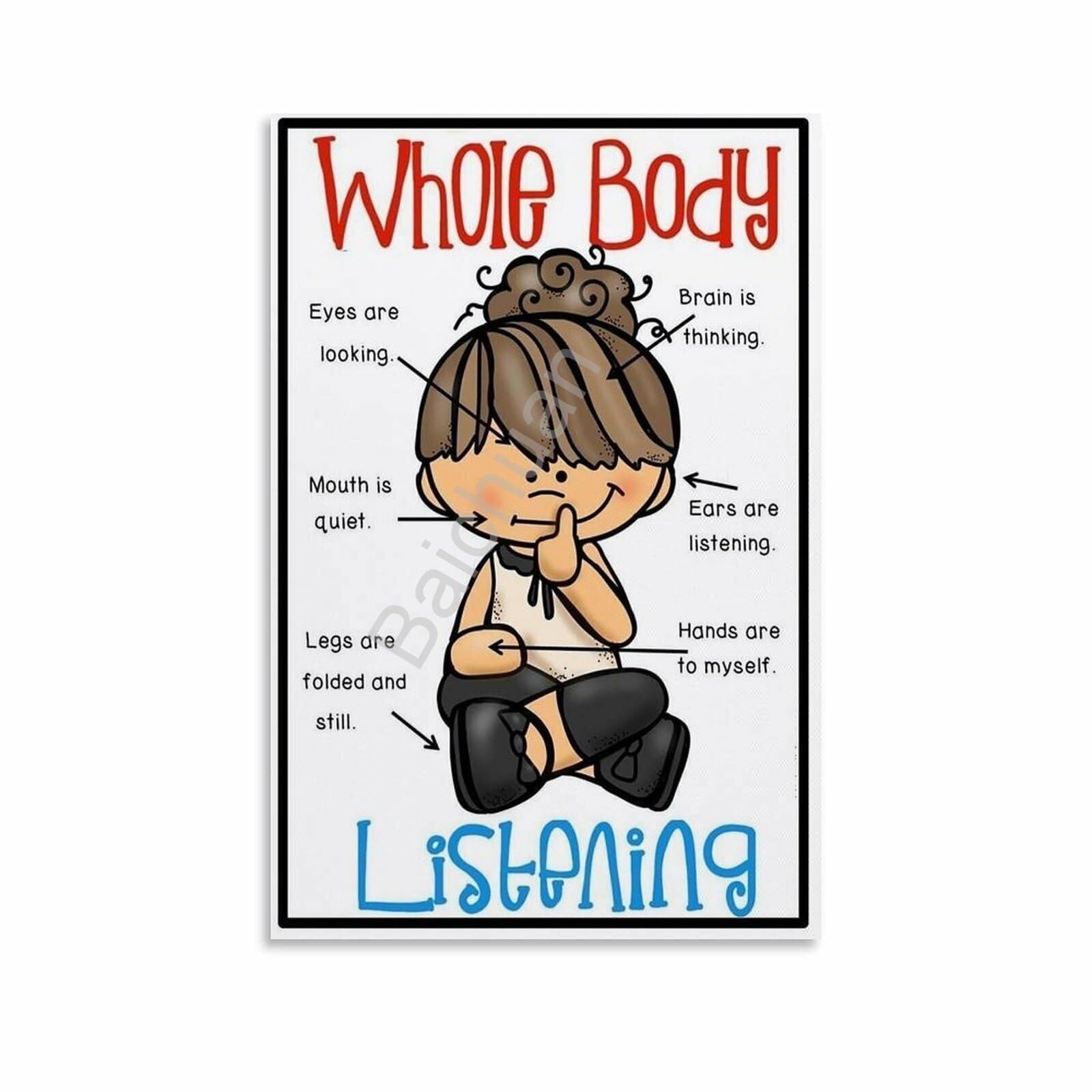 PQYSMVVG Educational Whole Body Listening Chart: Social Skills Poster for and Teachers(Unframed,08x12inch(20x30cm))