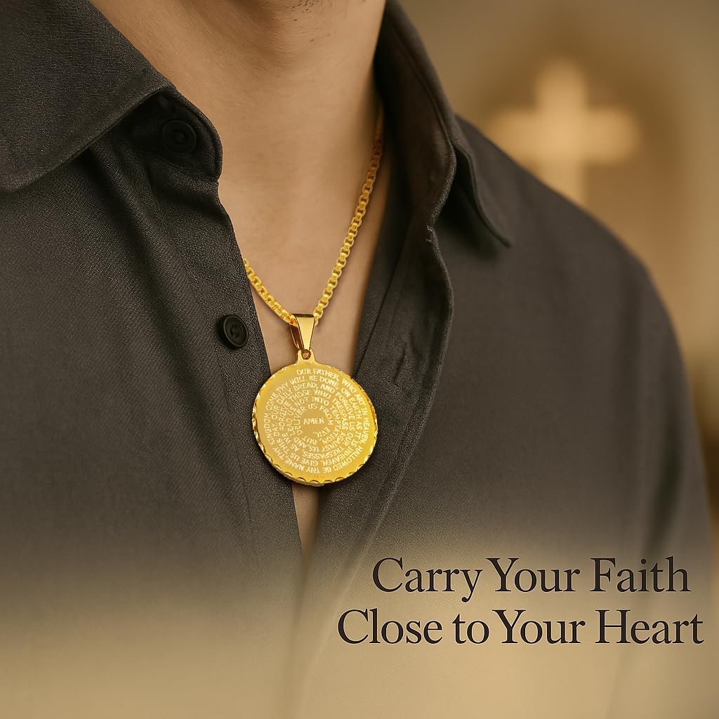 Steeltime Stainless Steel Lords Prayer Necklace with Simulated Diamonds - Image 7