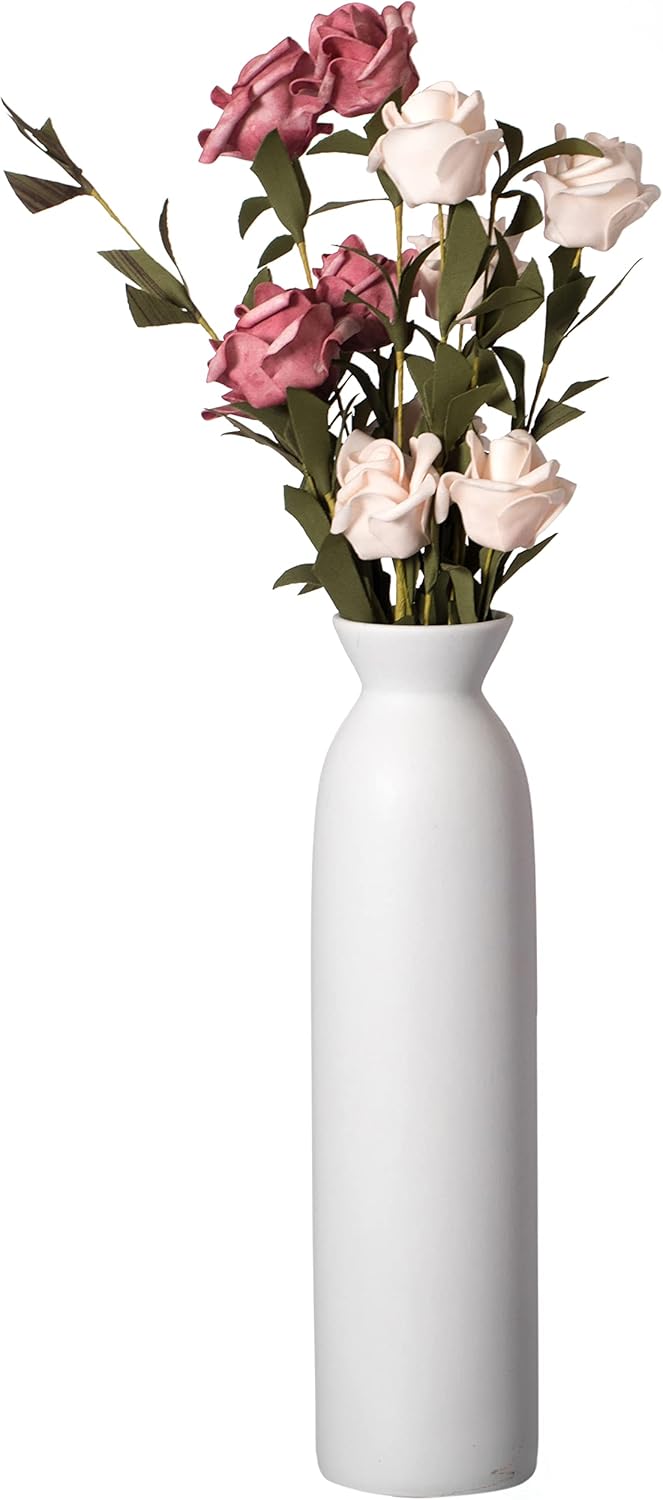 Uniquewise 12-inch Large White Ceramic Table Flower Vase for Farmhouse and Home Decor - Ideal for Bohemian Modern Minimalist and Rustic Room Styling - Perfect for Pampas Grass, Fresh Flowers and Stems