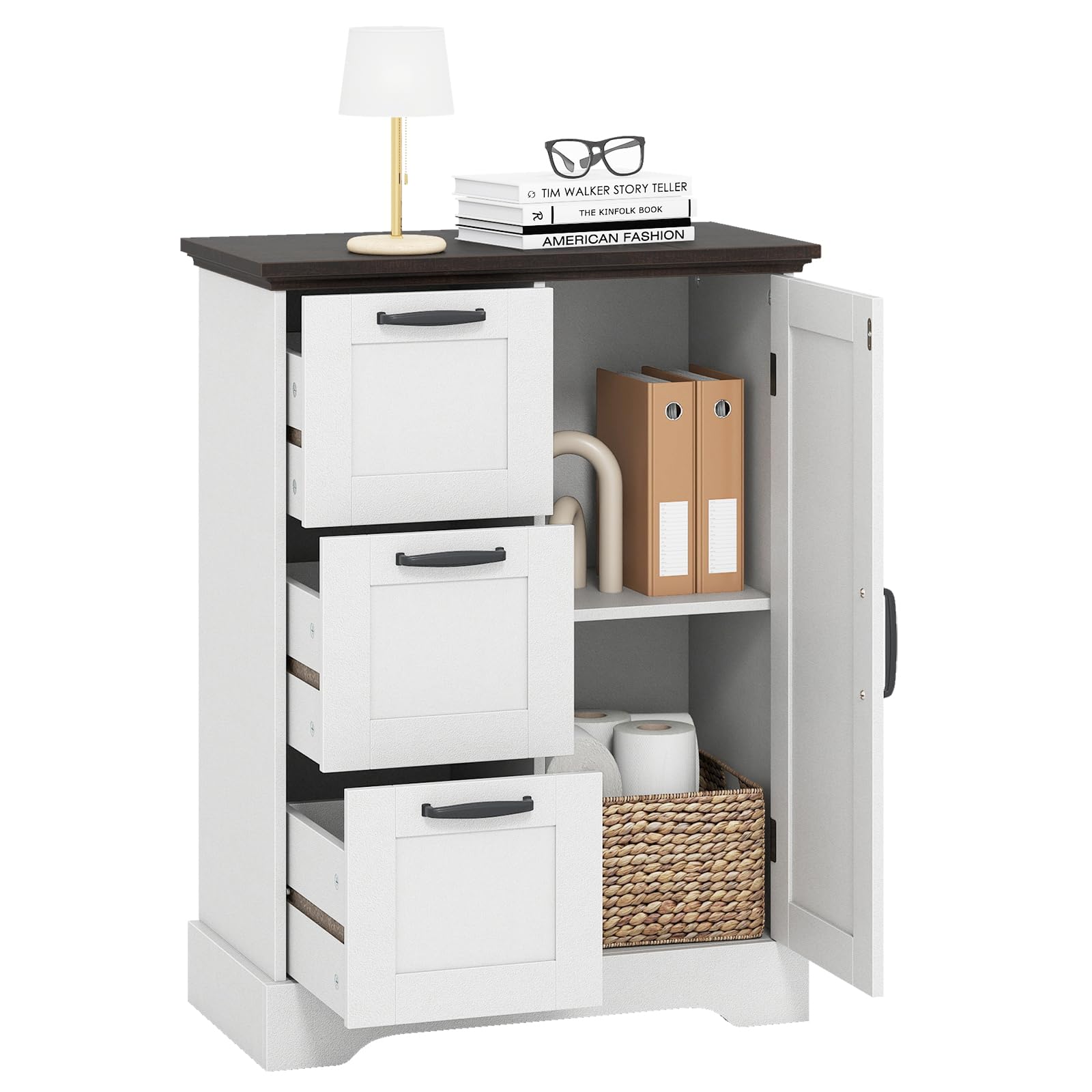 COSTWAY Meuble Salle de Bain Rangement, Armoire de Rangement Style Ferme avec Porte de Grange, 3 Tiroirs Pratique, Buffet, Commode pour Cuisine, Salon, Chambre, 30 x 60 x 80 cm (Blanc)