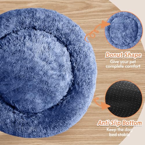 Image of JOLLYVOGUE Calming Dog Beds Extra Large Sized Dog, 45in Donut Washable Large Pet Bed, Anti-Slip & Anti-Anxiety Fluffy Faux Fur Round Dogs Bed, Fits up to 125 lbs Pets (Navy Blue)