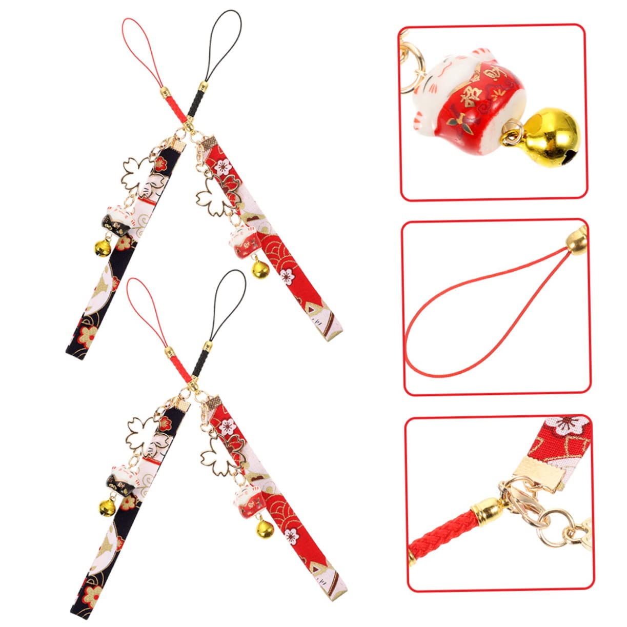Gadpiparty 16piezas Colgantes De Gato Campana Para Teléfono Lanyards Decorativos De Japonesa Accesorios De Teléfono Móvil Para Buenas Negros y Rojos