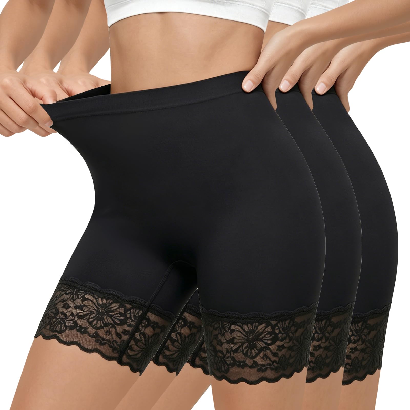 ZENUTA 3pcs Lace Slip Shorts for Under Dresses Women, Anti Chafing Shorts Women, Bloomers Boyshorts Panties Lace leggings