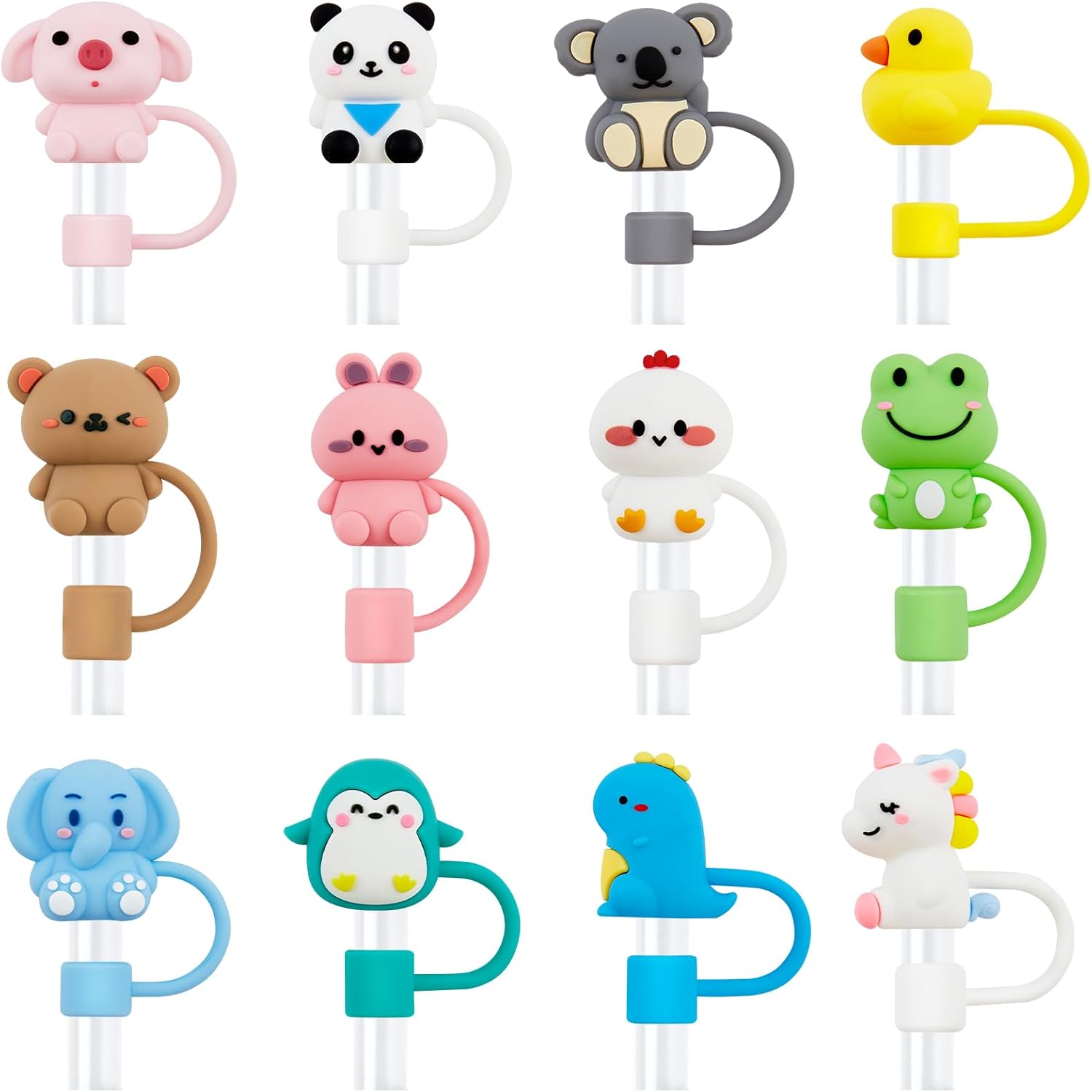 9 pcs Straw Toppers for Stanley Cups, 40&30 Oz Cute Cartoon Animal Reusable Silicone Straw Covers Caps Decoration for Tumblers with DIA 10 mm Straw (animals may vary)