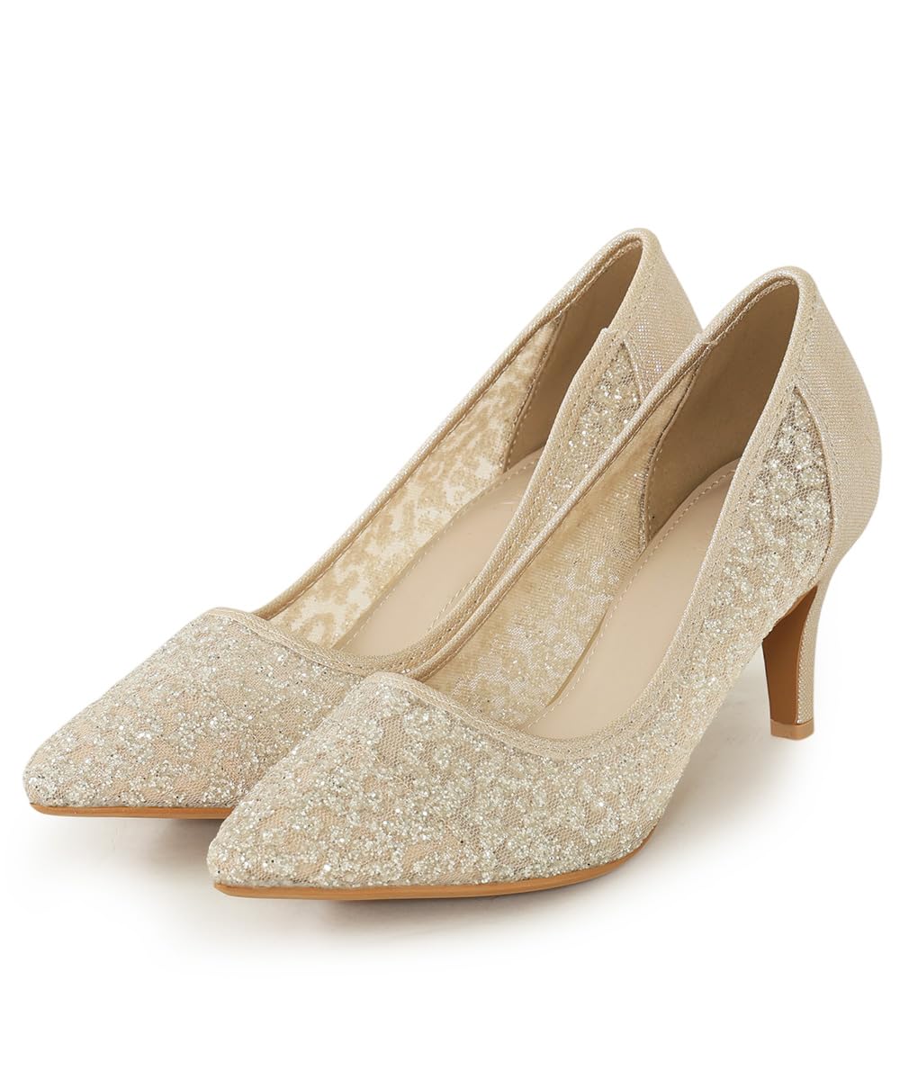 Amazon | [DMTR] ポインテッドトゥ グリッター チュールパンプス