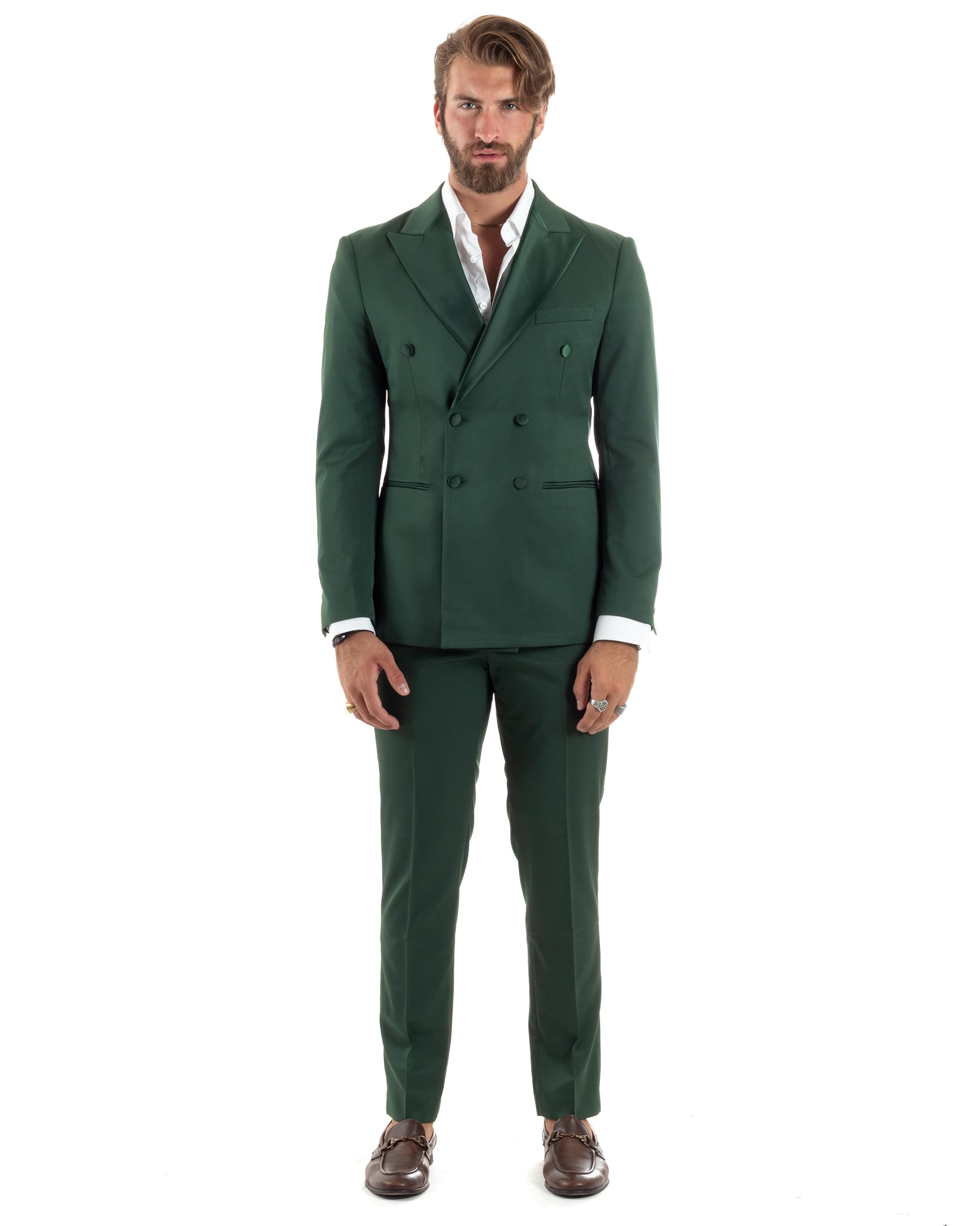 Abito Uomo Doppiopetto Vestito Completo Giacca Pantaloni Bottoni Revers Raso Elegante Smoking Vari Colori