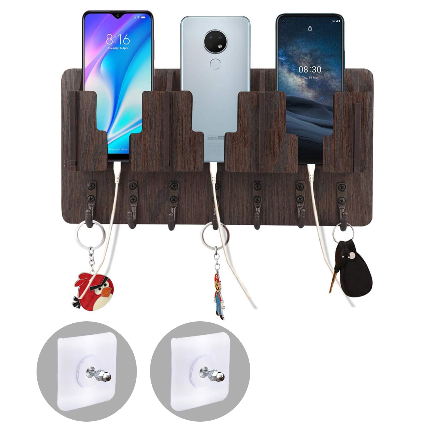 Sehaz Artworks Key Hanger | Key Holder for Home | Stylish Key Stand | Mobile Holder for Wall | Key Chain Holders for Wall (7 Hooks, Dark Brown)-image-31