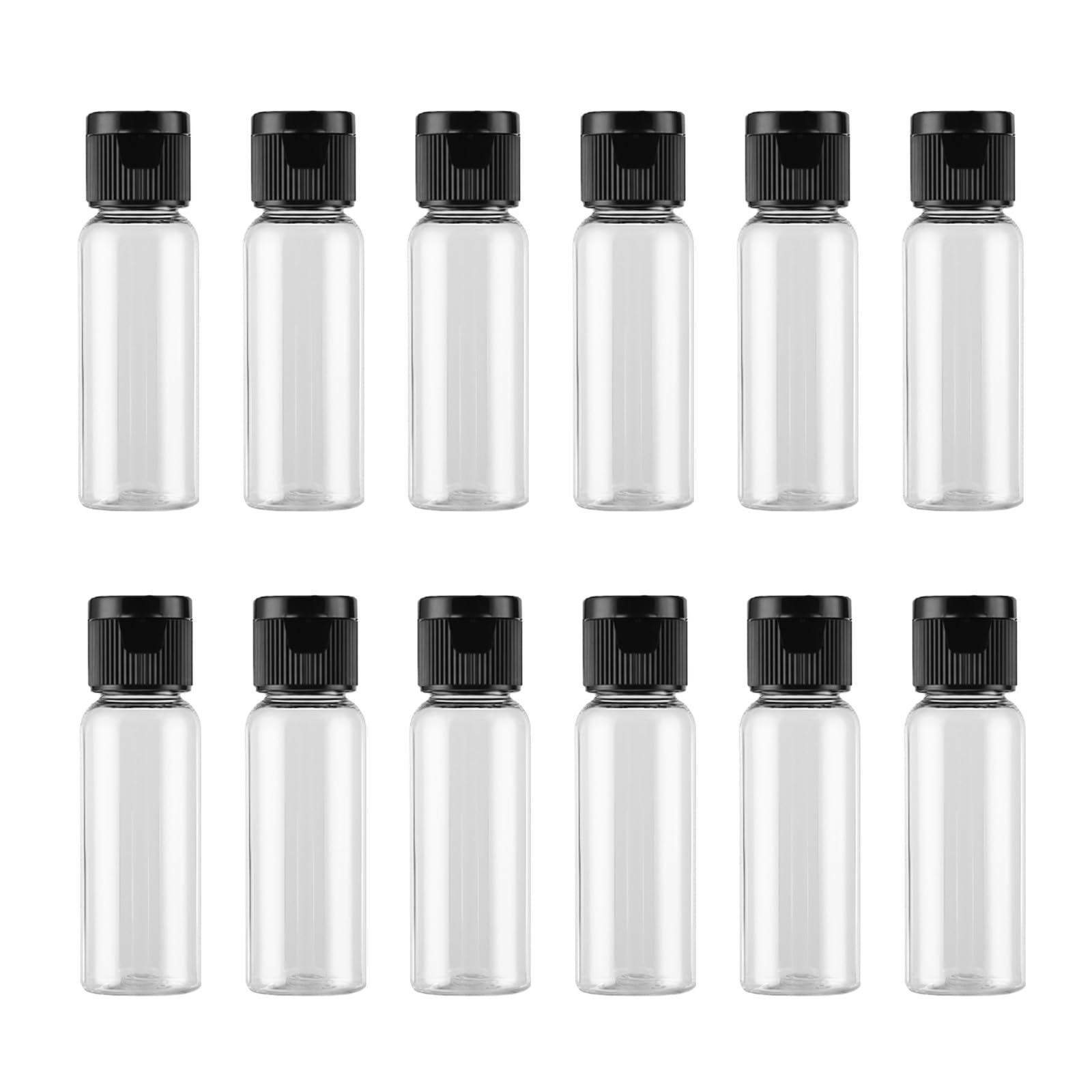 VASANA 12PCS Plastic Travel Squeeze Bottle with Black Flip Cap Empty Refill Cosmetic Sample Storage Holder Facial Cleaner Body Cream Emollient Shower Gel Emulsion Cosmetic Water Container (30ml)