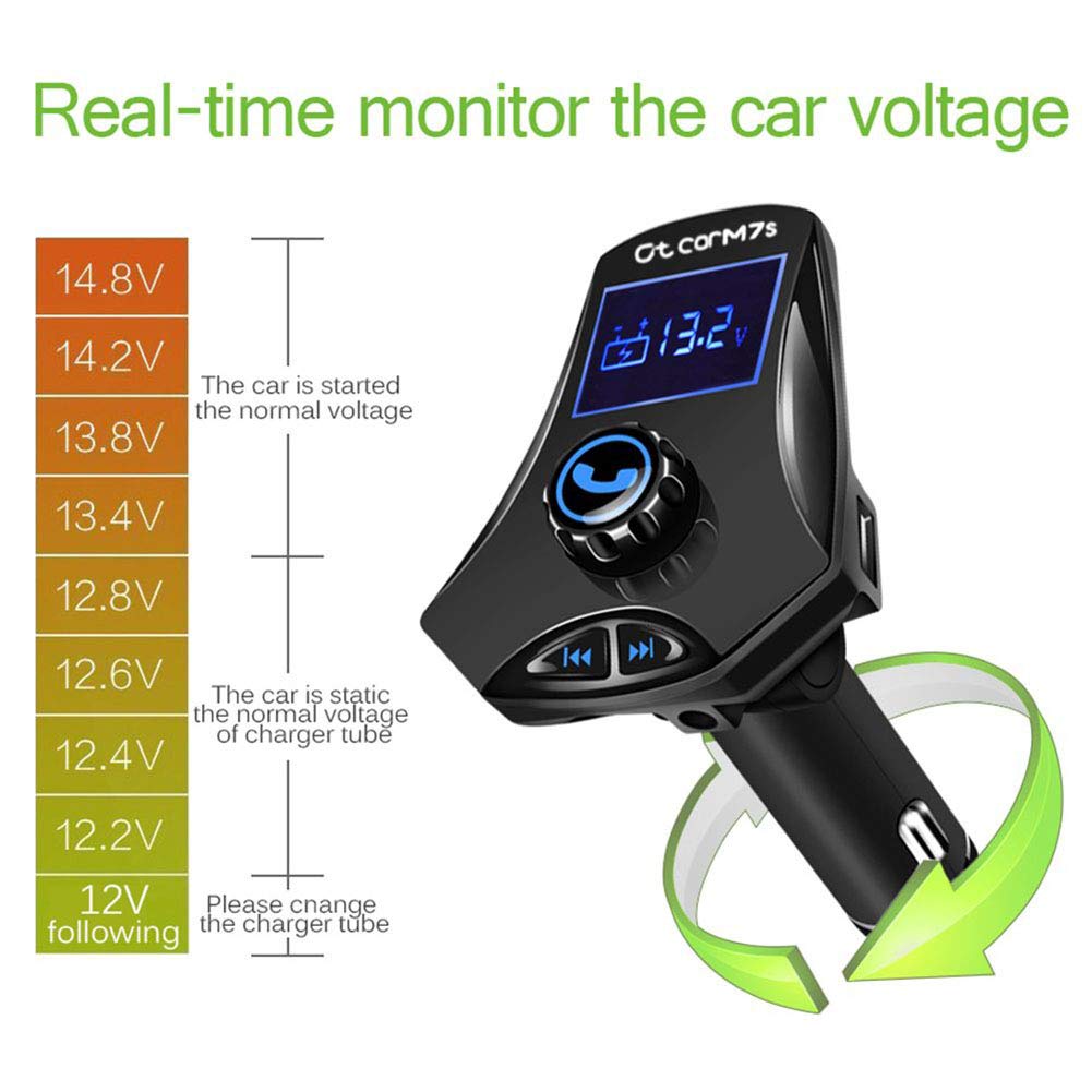 Bluetooth FM Transmitter for Car, Car MP3 Player Bluetooth Kit Aux-in 3.5Mm FM Radio LCD MP3 Player USB Charging 5V/2.1A Hands Free Support USB TF Card/U-Disk