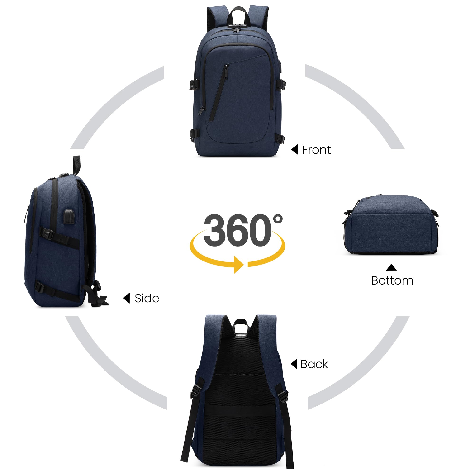 Uomo Zaino Antifurto Impermeabile per 17.3 Pollici PC Portatile con Caricatore USB Grande Capacità Zaino Lavoro Scuola Viaggio Ufficio Vacanza Uomo Università Backpack Blu