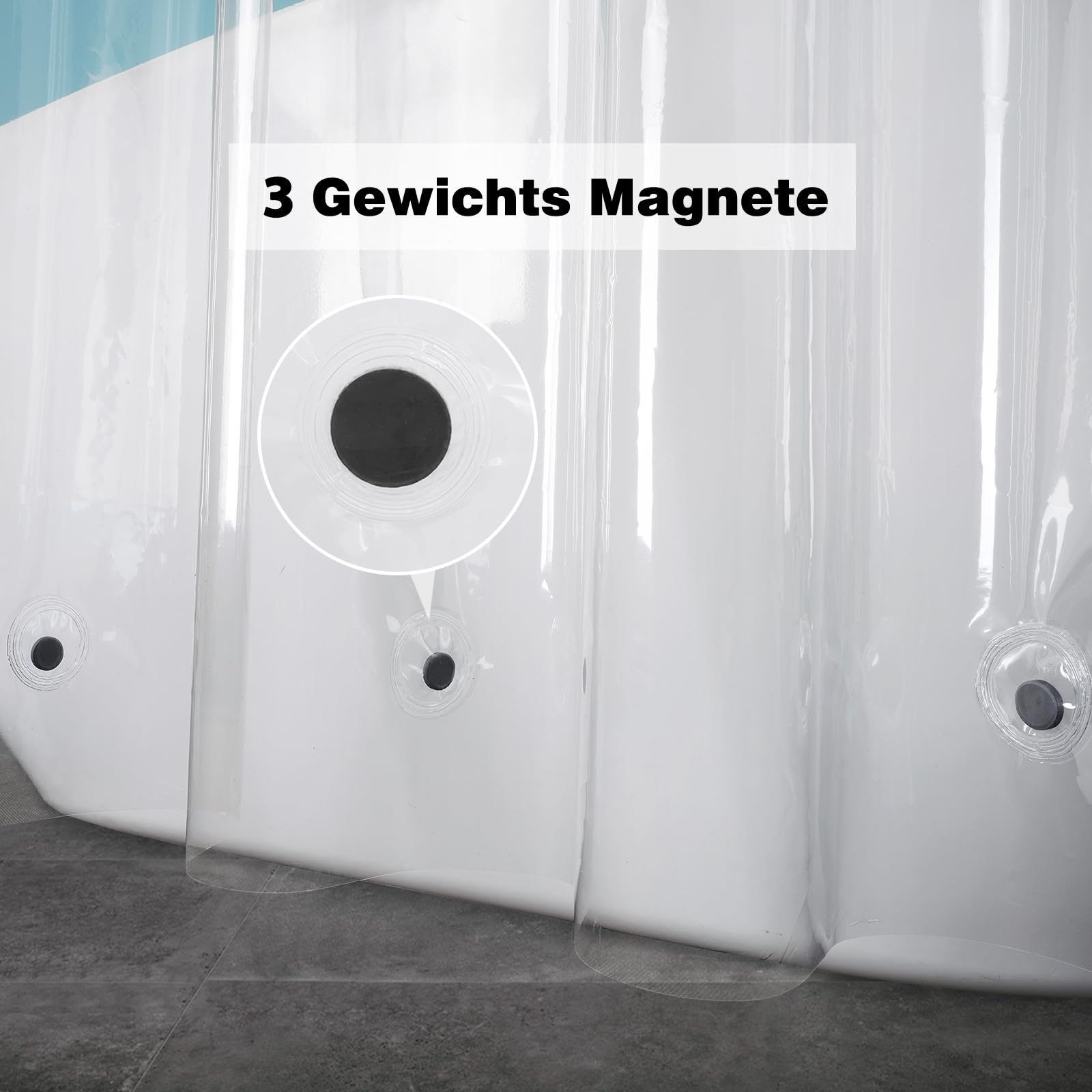 EurCross wąska zasłona prysznicowa 120x180 przezroczysta z plastiku, zasłona łazienkowa z 3 magnesami na dole, mała wodoodporna, antypleśniowa zasłona prysznicowa PEVA do wanny z 8 pierścieniami